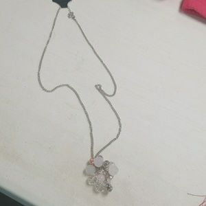 Silver Necklace with pink, crystal